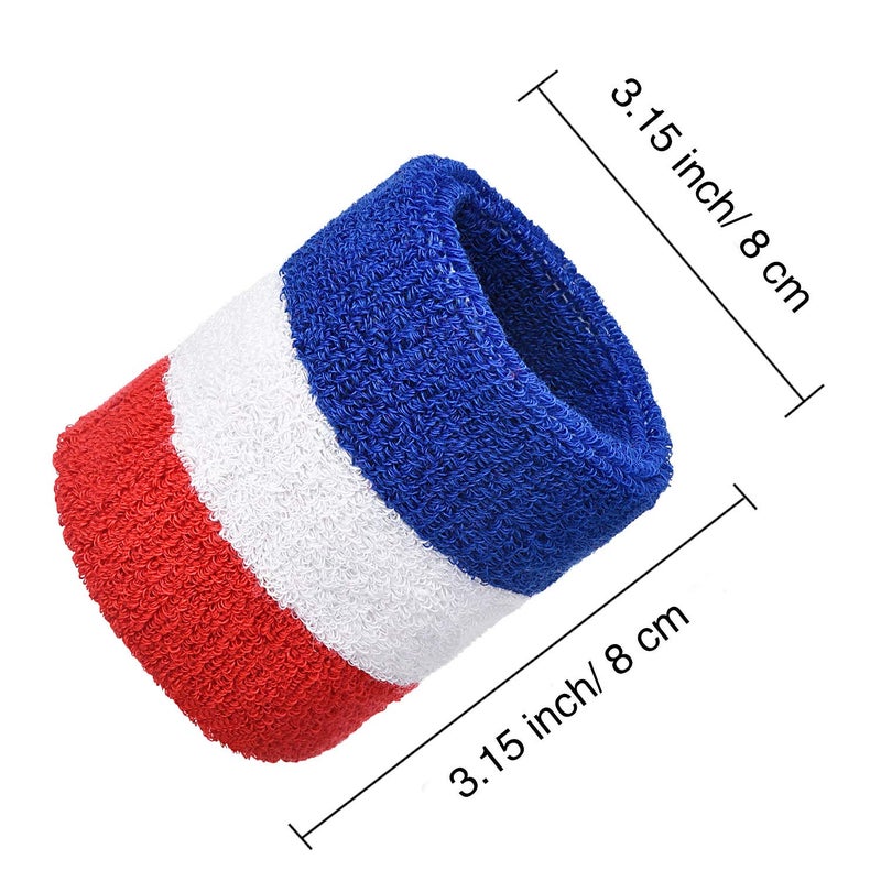 Bememo 12 Pcs Neon Sweatbands Wristband Sweat Wrist Band Competitions Absorbent Sweatbands for Men Women, for Sports, Running(3.15,Red, White, Blue) - Image 5